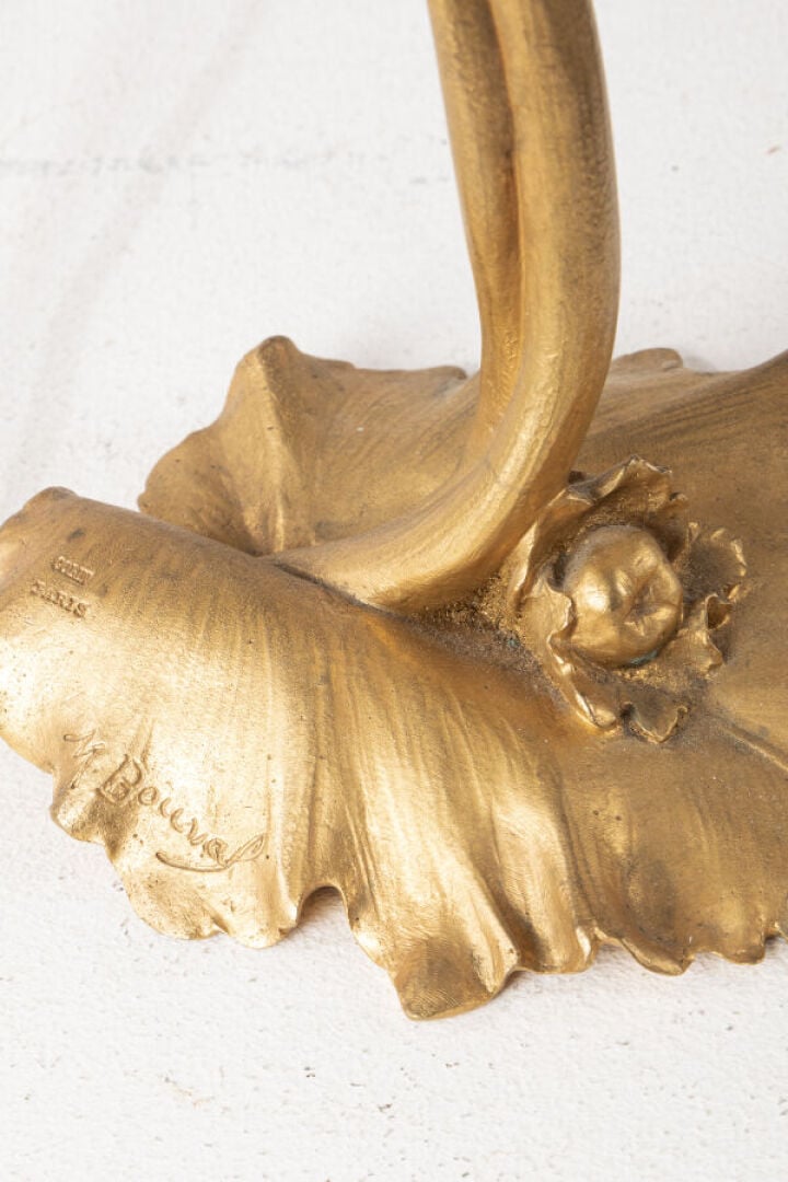 MAURICE BOUVAL (1863-1916) - Lampe de bureau en bronze à patine dorée à décor d…