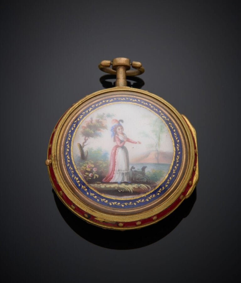 PATRON - - MONTRE de POCHE à double boîtier en pomponne ciselé de frises, orné…