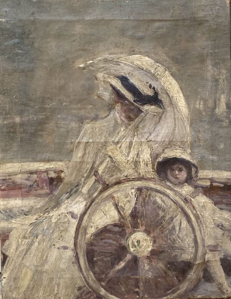 Paul César HELLEU (1859-1927) - Mère et sa fillette - Huile sur toile - Annotée…