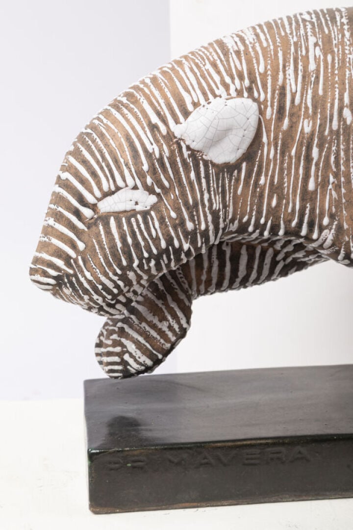 PRIMAVERA E. PIERRE (XXÈME) - Panthère marchant - Sculpture en faïence émaillée…
