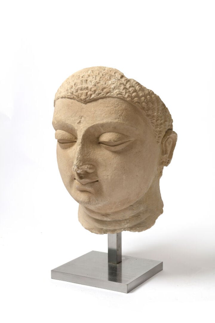 RÉGION DU GANDHARA - ART GRÉCO-BOUDDHIQUE, IIe/IVe siècle - Importante tête de…