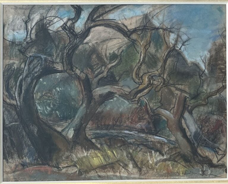 WILLY EISENSCHITZ (1889-1974) - Les Arbres - Fusain, crayons de couleur et past…