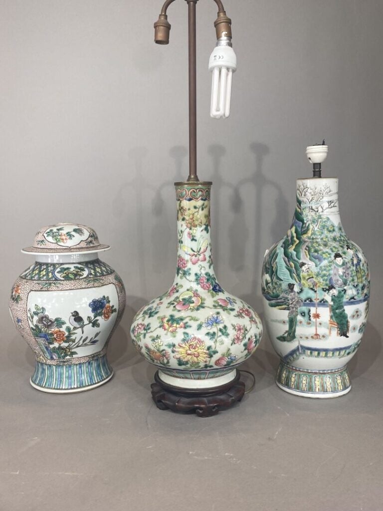Chine - Ensemble de céramiques chinoises comprenant une potiche couverte à déco…