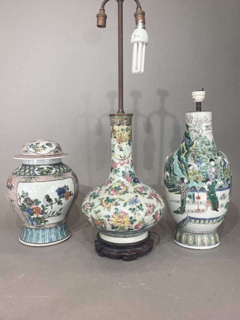 Chine - Ensemble de céramiques chinoises comprenant une potiche couverte à déco…