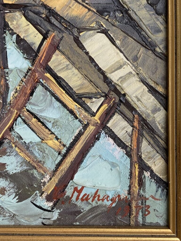 Ecole vietnamienne - Marché flottant - Huile sur toile - Signée en bas à droite…