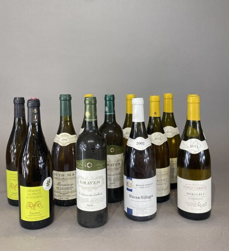 Ensemble de bouteilles de vin comprenant : - - Noirot-Carrière, Mercurey, 2013…