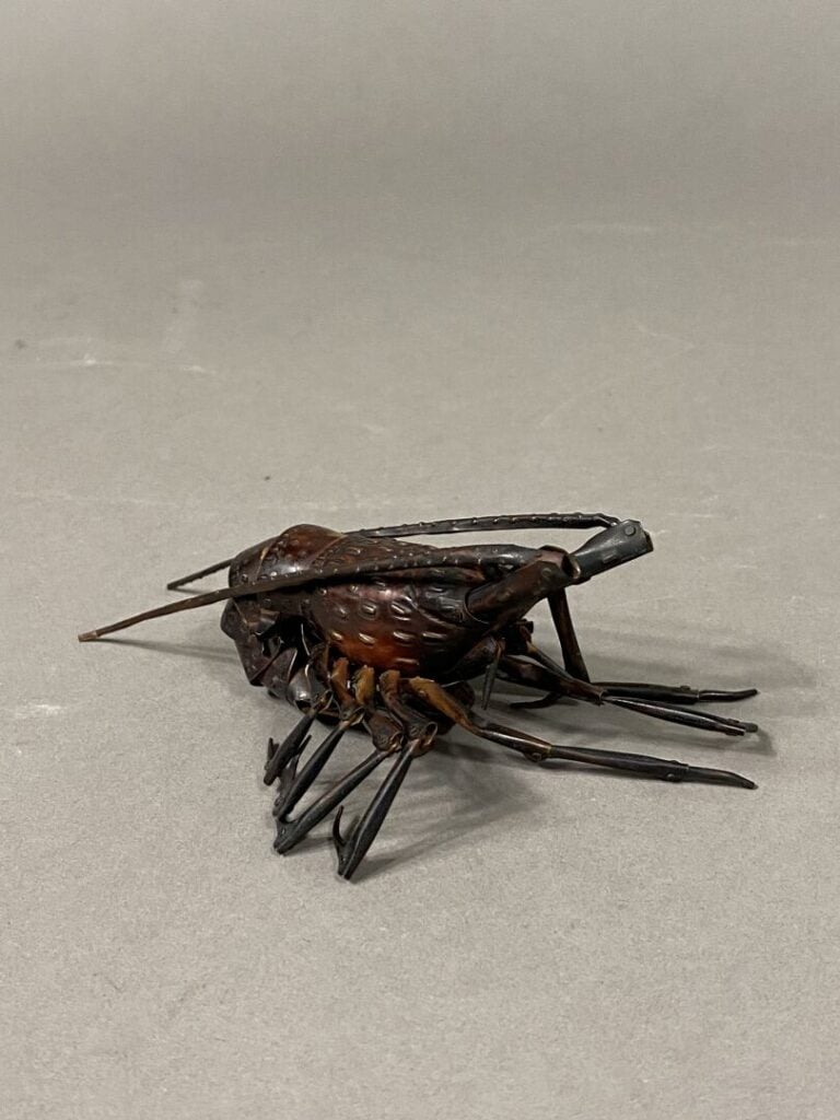 Japon - Okimono en cuivre figurant une crevette articulée - Marque à deux carac…