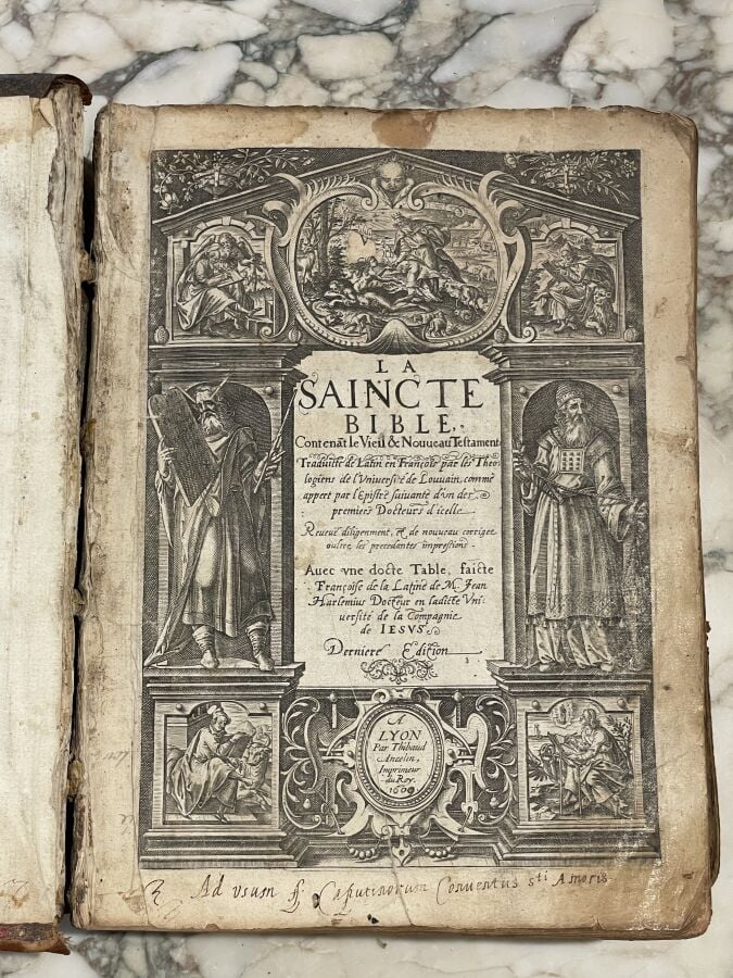 "La Saincte Bible" Lyon 1609 par Thibaud Ancelin, imprimeur du Roy - Manques ,…