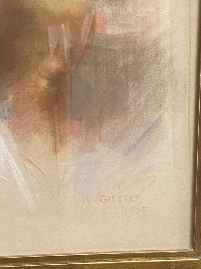 R. Gilbert - Portrait de jeune homme aux yeux bleus - Pastel sur papier ? - Sig…