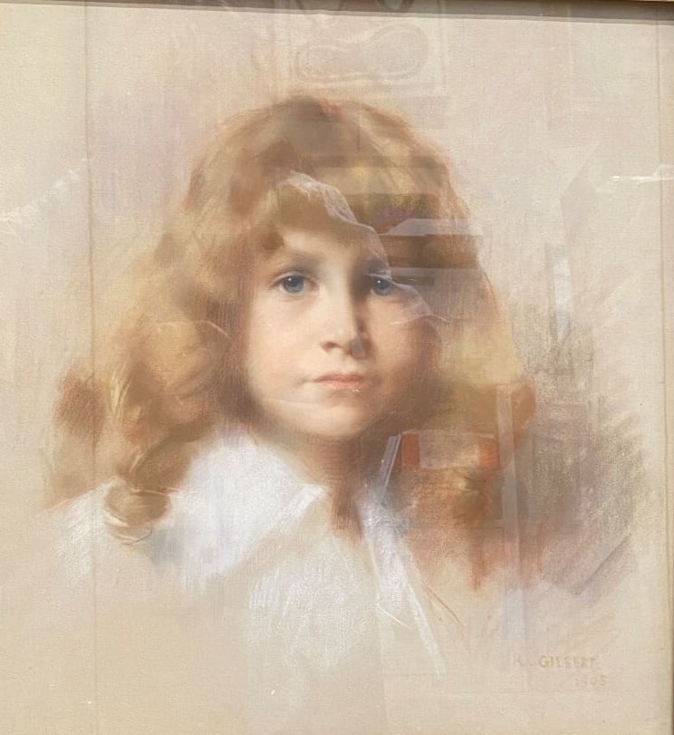 R. Gilbert - Portrait de jeune homme aux yeux bleus - Pastel sur papier ? - Sig…