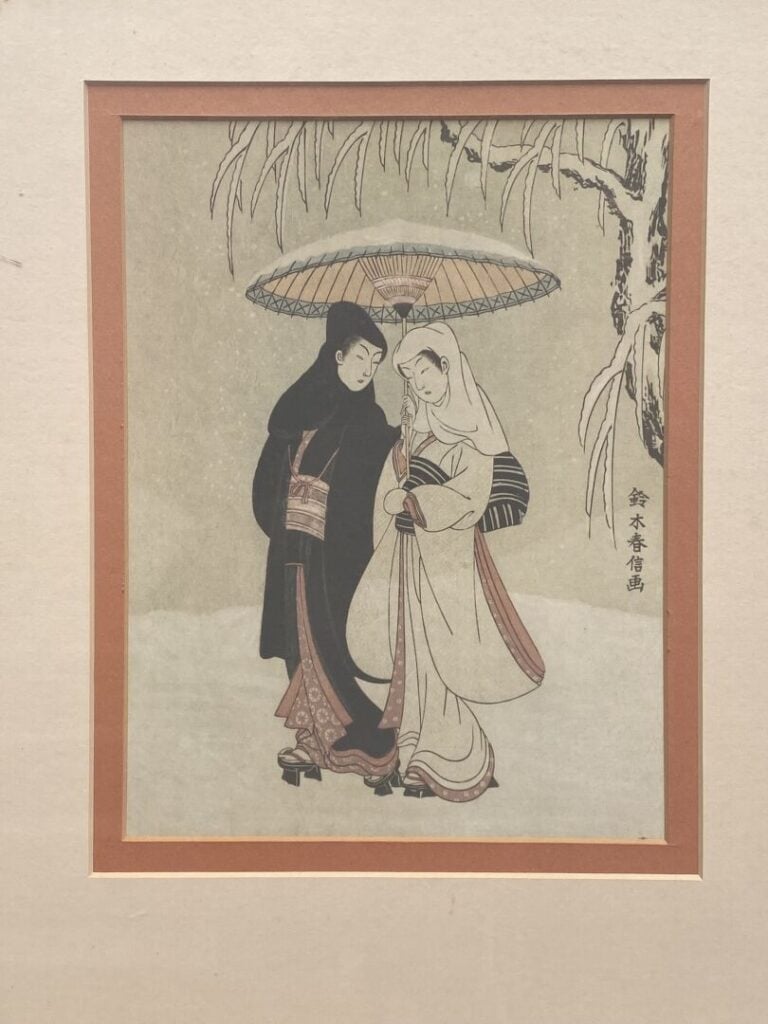 Suzuki Harunobu (1725-1770), d'après - Deux geishas marchant dans la neige - Di…