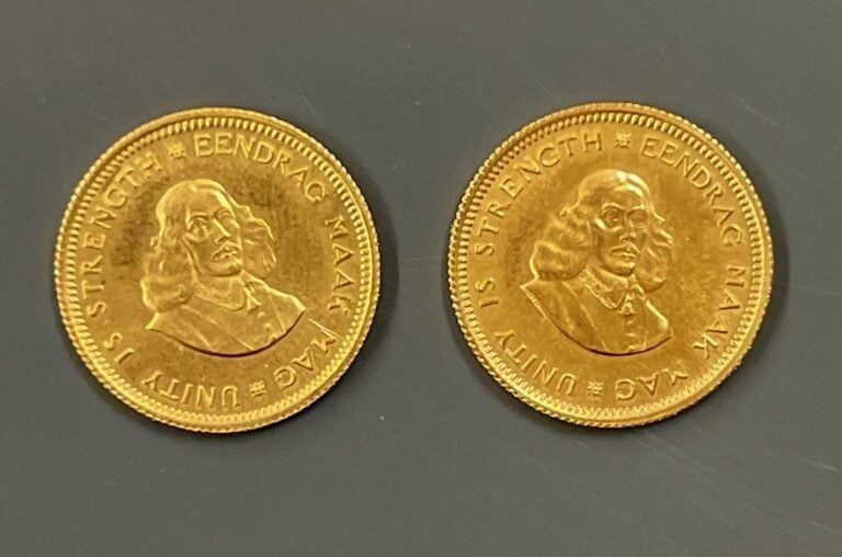 AFRIQUE DU SUD - Deux pièces de 1 rand or 1961, Eendrag Maak Mag - Poids total…