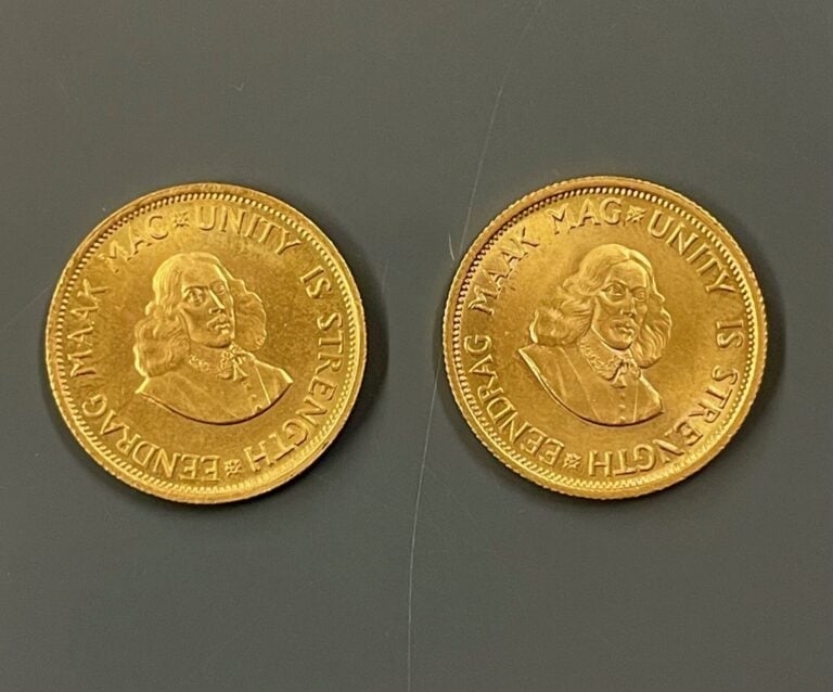 AFRIQUE DU SUD - Deux pièces de 2 rand or 1965, Eendrag Maak Mag - Poids total…