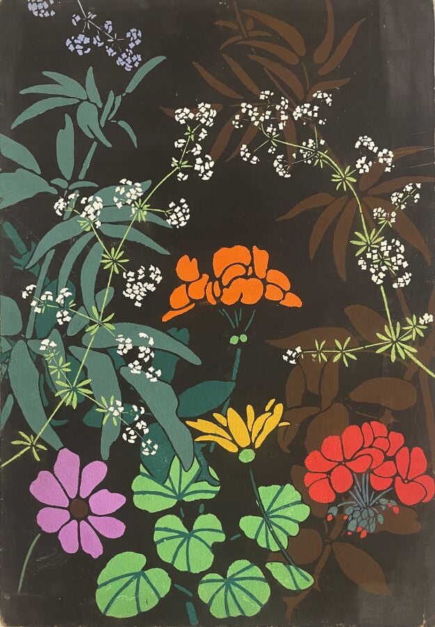 Alfred LESBROS (1873-1940) - Compositions florales - Ensemble de 2 pochoirs sur…