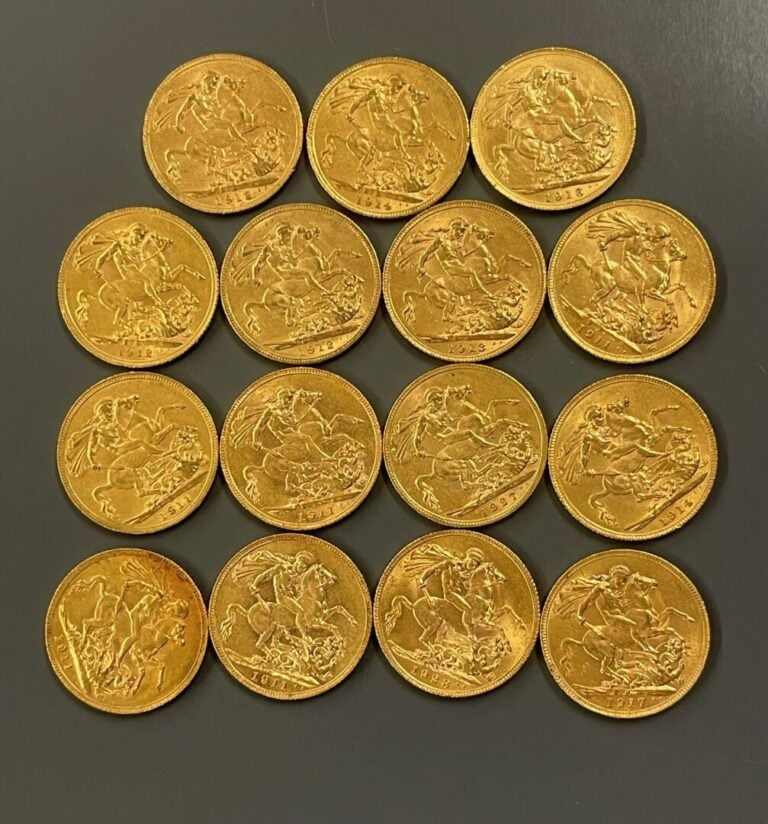 ANGLETERRE - 15 souverains or Georges V - Poids total : 119.3 g - (petites usur…
