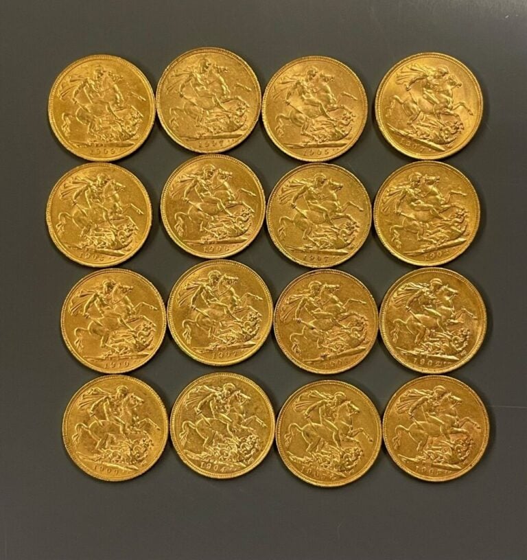 ANGLETERRE - 16 souverains or Edouard VII - Poids total : 127.3 g - (petites us…