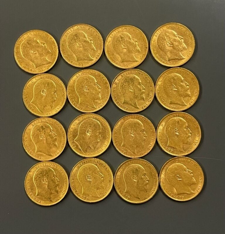 ANGLETERRE - 16 souverains or Edouard VII - Poids total : 127.3 g - (petites us…