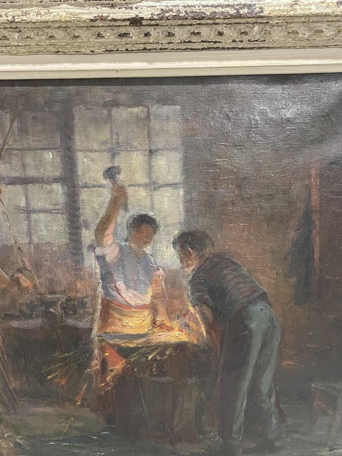 Attribué à Elemer VAGH WEINMANN - Intérieur d'une forge - Toile, signée en bas…