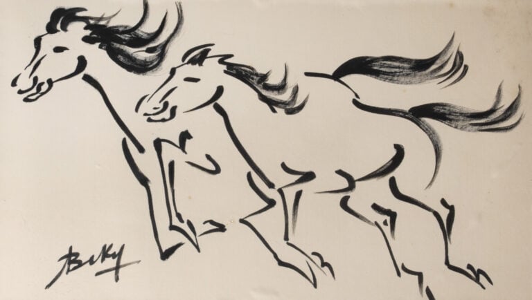 BEKY (XXème siècle) - "La coiffure " - Encre sur soie, signée en bas à droite -…