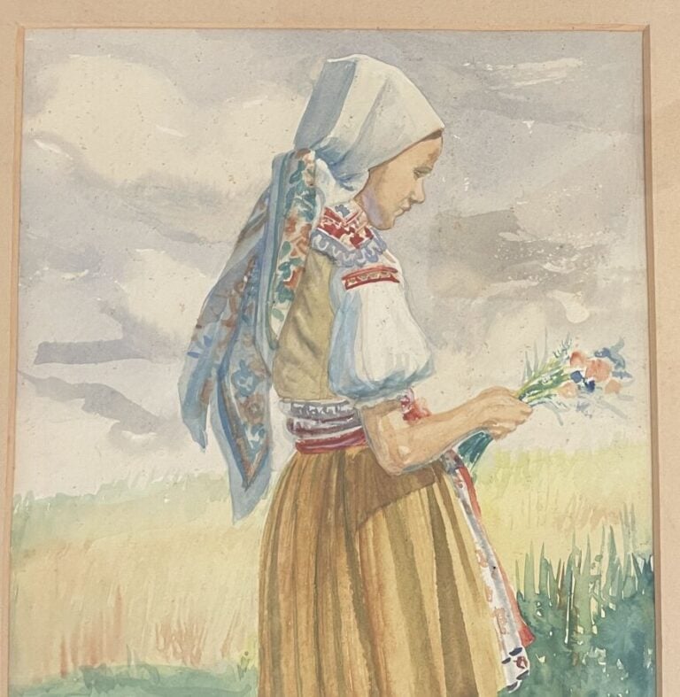 ECOLE du XXème siècle de l'Europe de l'Est - Fille dans une robe traditionnelle…
