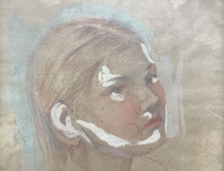ECOLE DU XXème siècle - Portrait d'une fille, - Sanguine, crayons de couleur et…