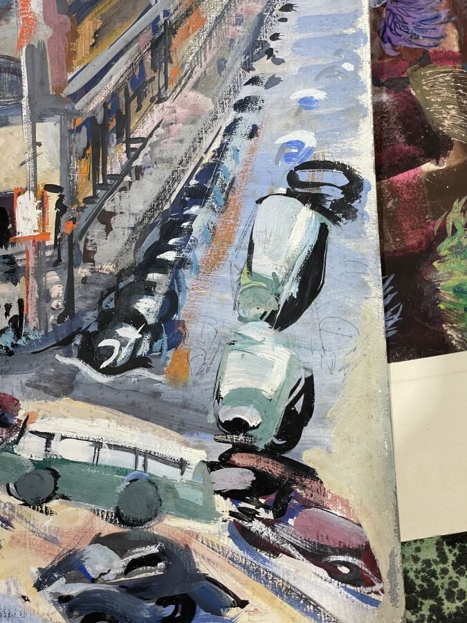 ECOLE FRANCAISE XXème - Vue de Paris - gouache sur papier - manques - 42 x 30.5…