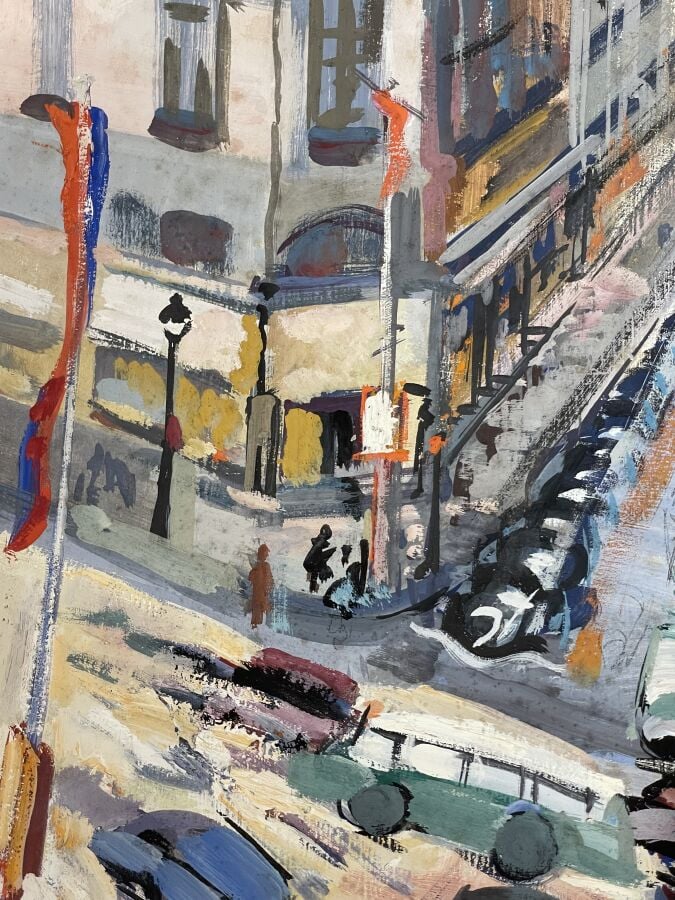 ECOLE FRANCAISE XXème - Vue de Paris - gouache sur papier - manques - 42 x 30.5…