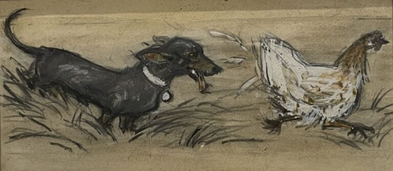 ECOLE XXème - "Études de chiens : teckels et griffon" - 5 études dans un même e…