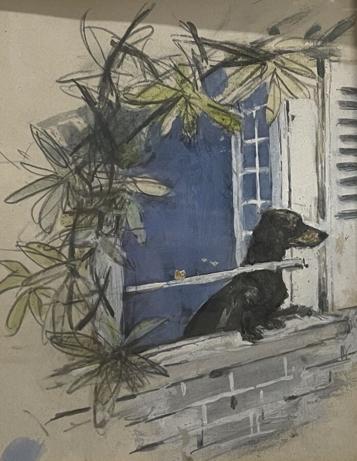 ECOLE XXème - "Études de chiens : teckels et griffon" - 5 études dans un même e…