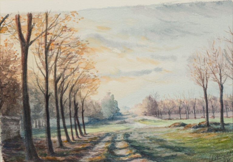 Ensemble de trois aquarelles : - - HOUDT. - Paysage de forêt. - Aquarelle sur p…