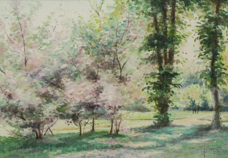 Ensemble de trois aquarelles : - - HOUDT. - Paysage de forêt. - Aquarelle sur p…
