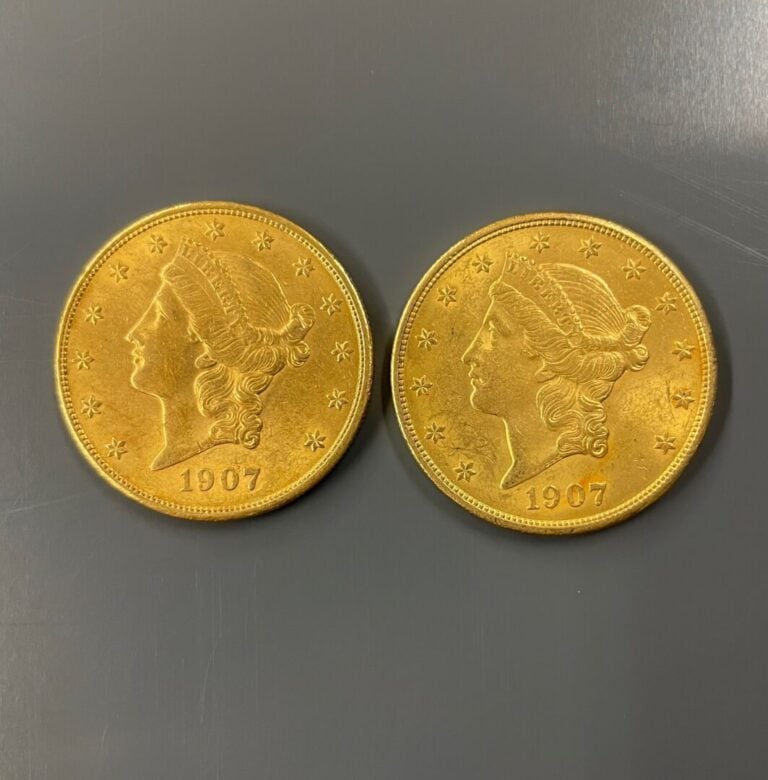 ETATS UNIS - Deux pièces de 20 dollars or, Liberty Head 1907 (x2) - Poids total…