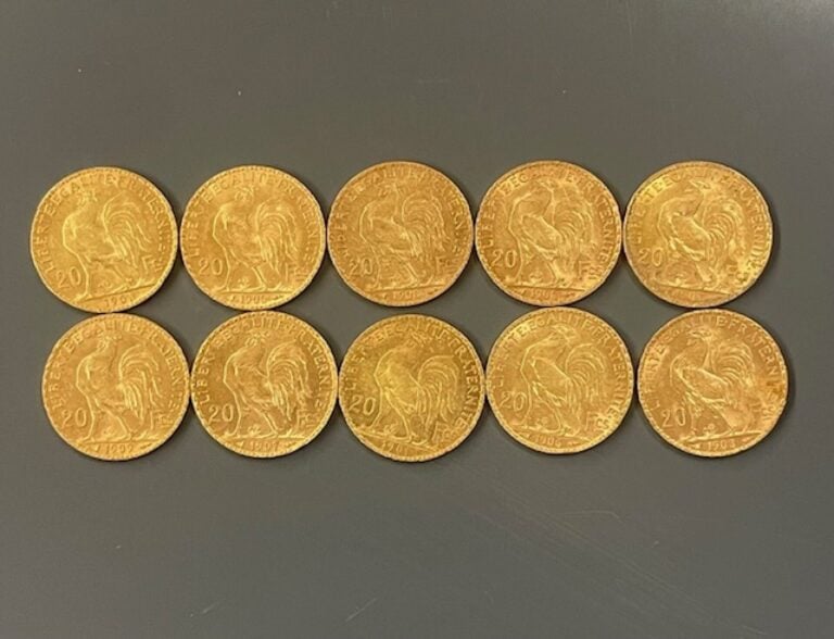 FRANCE - 10 pièces de 20 francs or, IIIe République - Poids total : 64.2 g