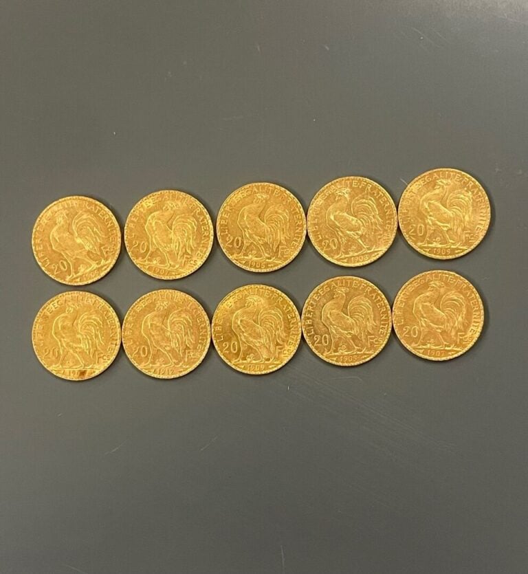 FRANCE - 10 pièces de 20 francs or, IIIe République - Poids total : 64.2 g