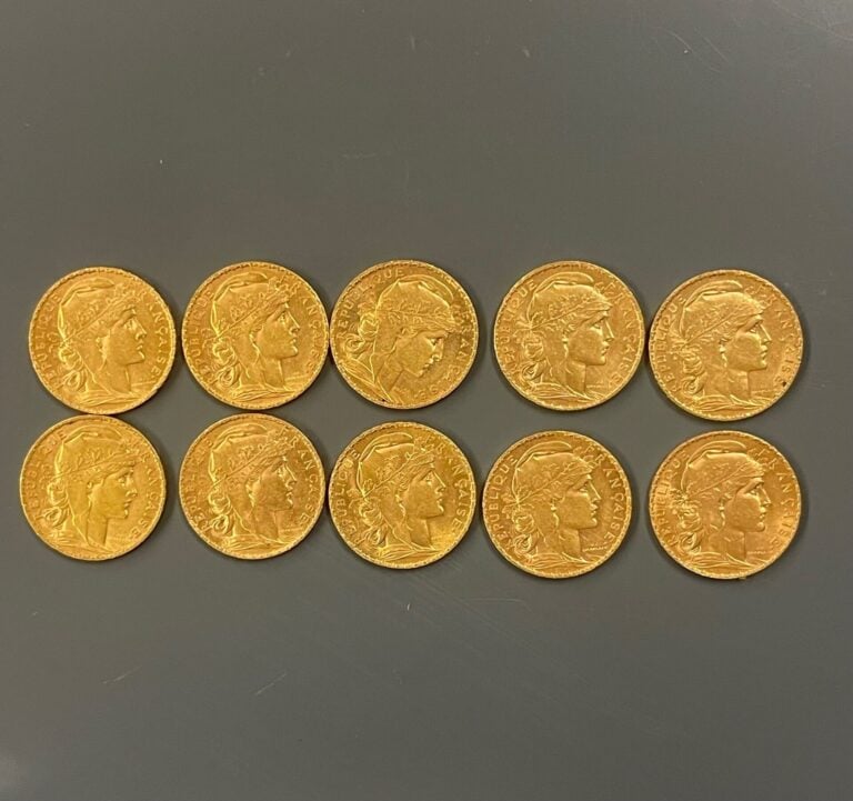 FRANCE - 10 pièces de 20 francs or, IIIe République - Poids total : 64.2 g