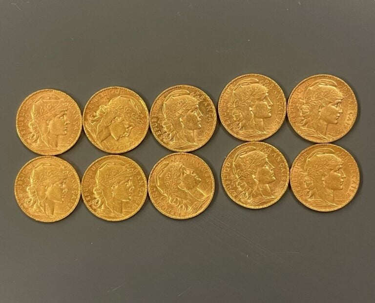 FRANCE - 10 pièces de 20 francs or, IIIe République - Poids total : 64.2 g