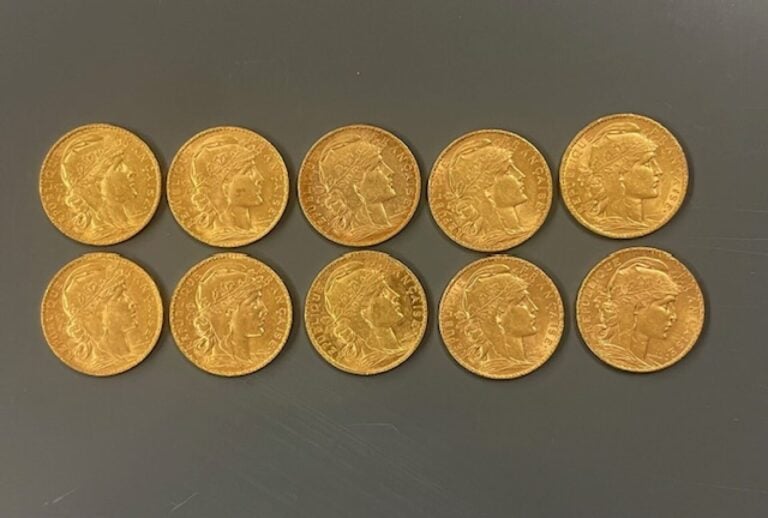 FRANCE - 10 pièces de 20 francs or, IIIe République - Poids total : 64.2 g