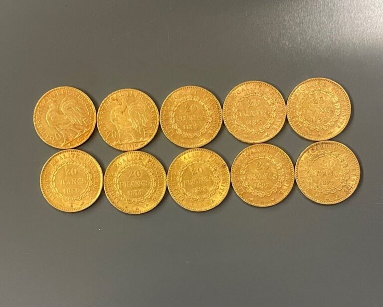 FRANCE - 10 pièces de 20 francs or, IIIe République - Poids total : 64.2 g - (p…