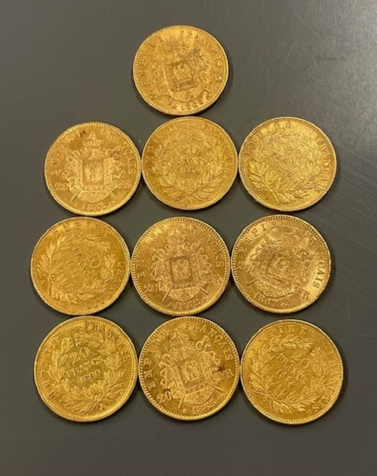 FRANCE - 10 pièces de 20 francs or, Napoléon III - Poids total : 70.6 g - (peti…