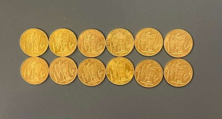 FRANCE - 12 pièces de 20 francs or, IIIe République - Poids total : 77 g - (pet…