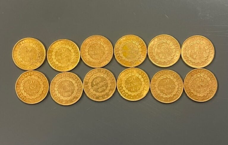 FRANCE - 12 pièces de 20 francs or, IIIe République - Poids total : 77 g - (pet…