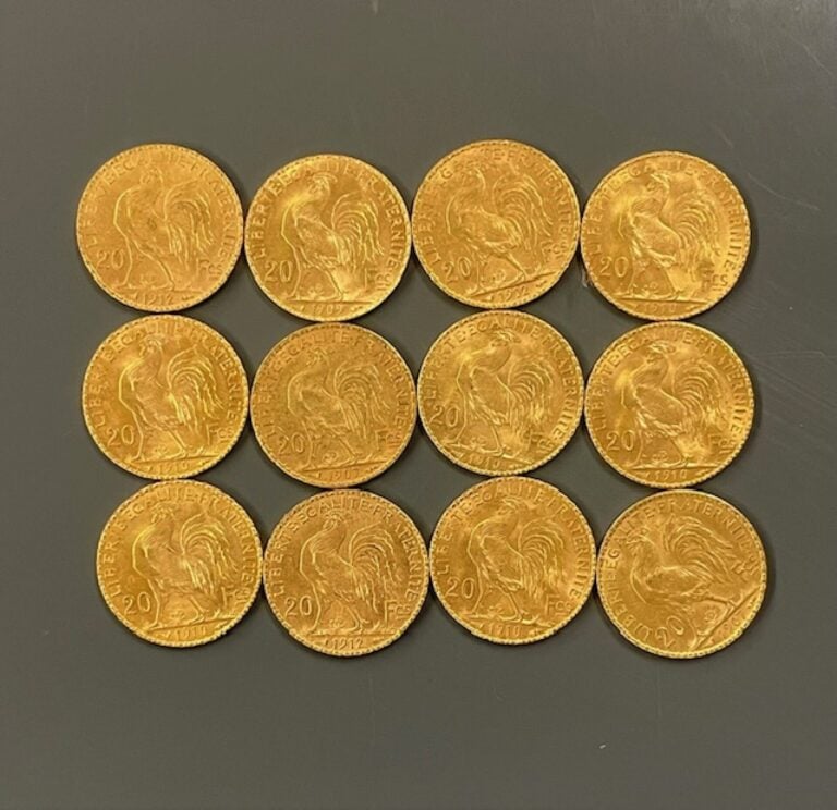 FRANCE - 12 pièces de 20 francs or, IIIe République - Poids total : 77.2 g