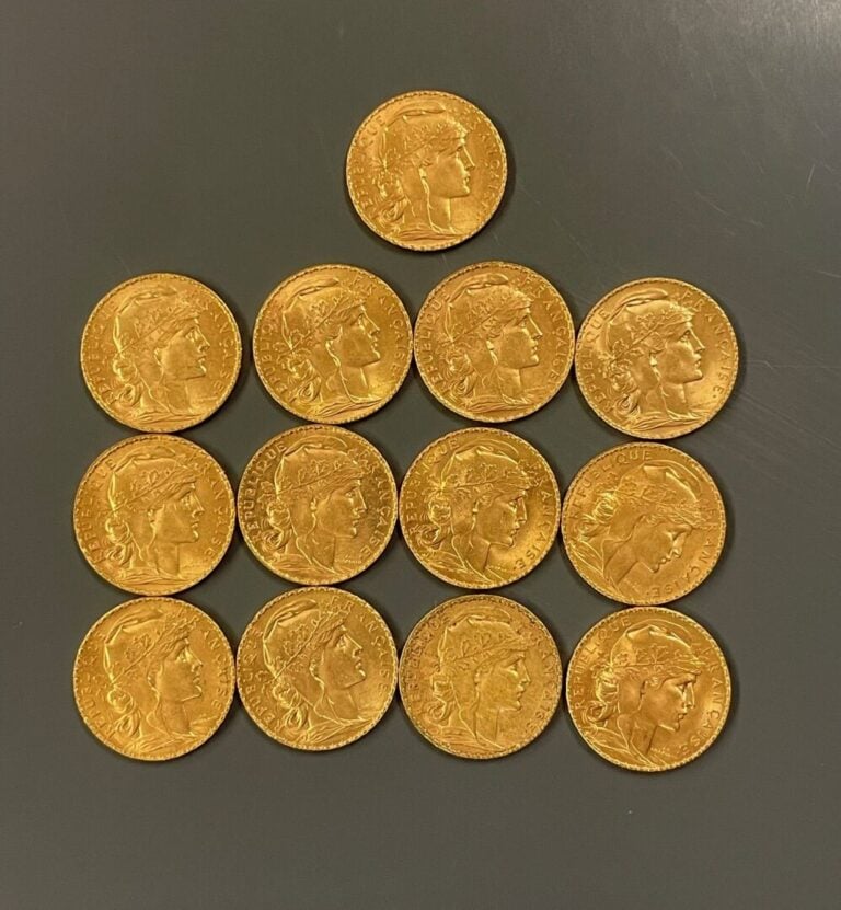FRANCE - 13 pièces de 20 francs or, IIIe République - Poids total : 83.7 g