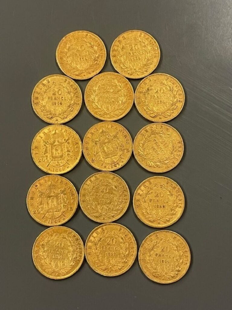 FRANCE - 14 pièces de 20 francs or, Napoléon III - Poids total : 89.6 g - (peti…