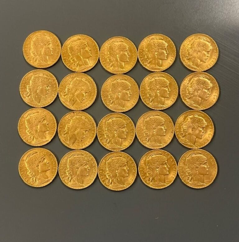 FRANCE - 20 pièces de 20 francs or, IIIe République - Poids total : 128.6 g