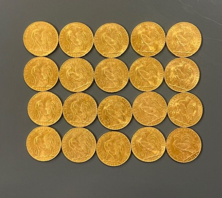 FRANCE - 20 pièces de 20 francs or, IIIe République - Poids total : 128.6 g