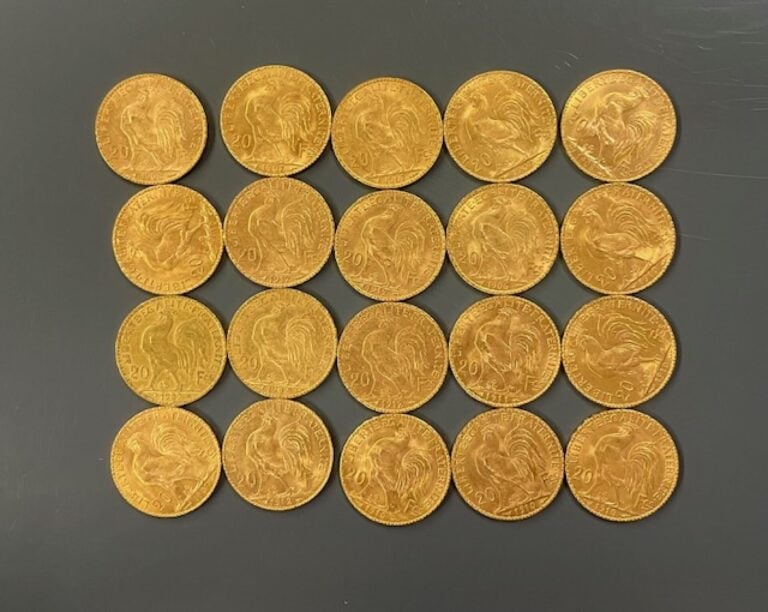 FRANCE - 20 pièces de 20 francs or, IIIe République - Poids total : 128.7 g