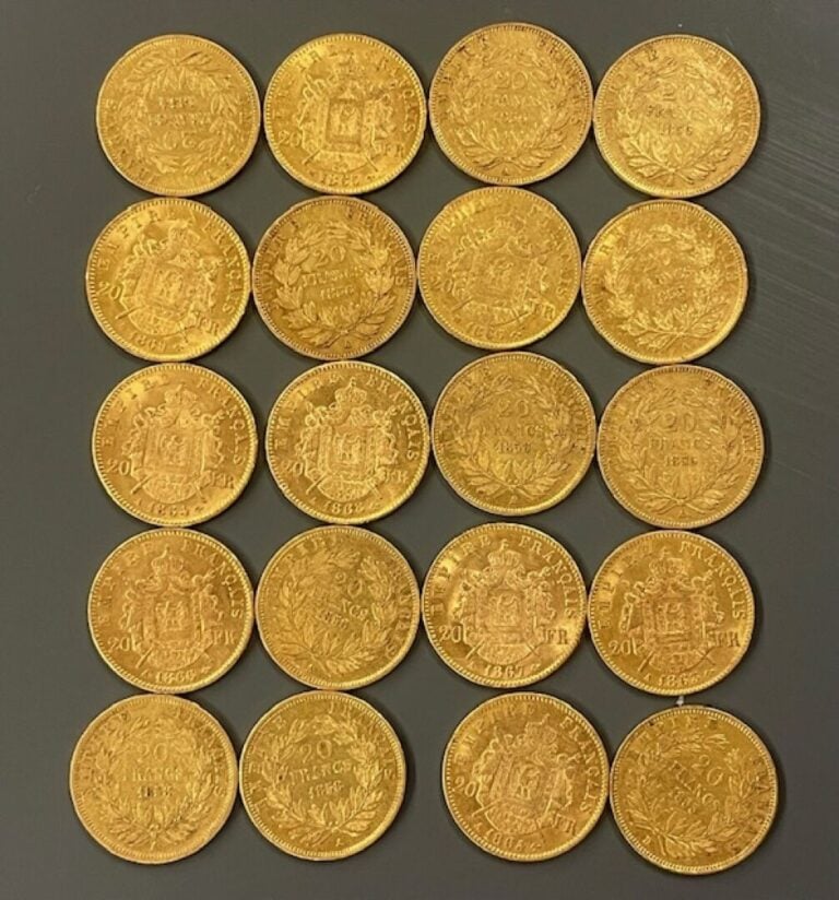 FRANCE - 20 pièces de 20 francs or, Napoléon III - Poids total : 128.2 g - (pet…