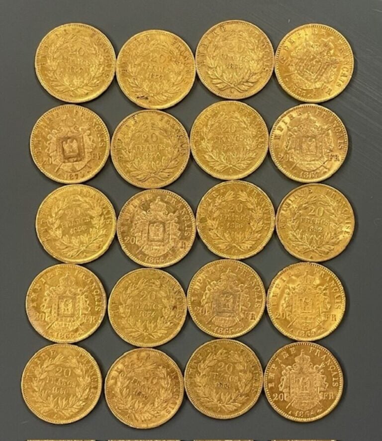 FRANCE - 20 pièces de 20 francs or, Napoléon III - Poids total : 128.2 g - (pet…