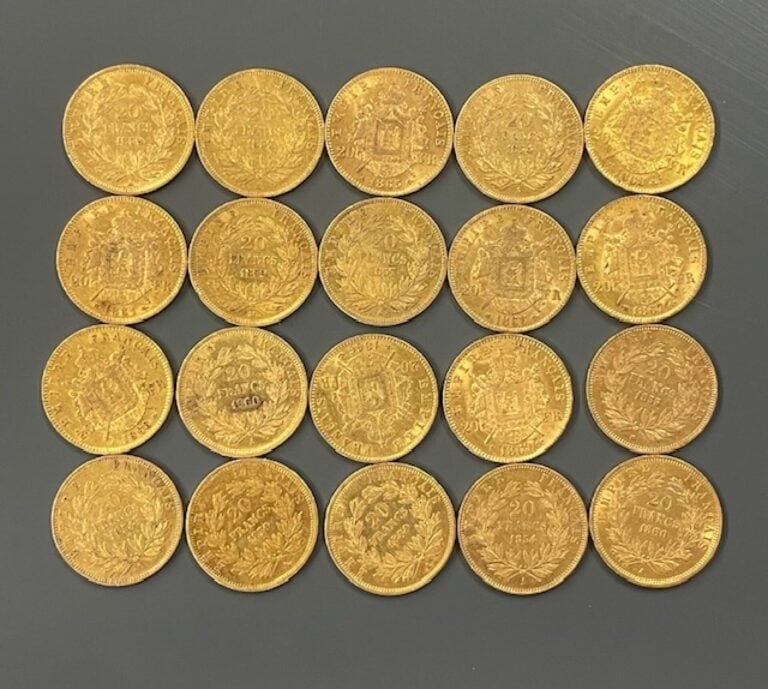 FRANCE - 20 pièces de 20 francs or, Napoléon III - Poids total : 128.2 g - (usu…